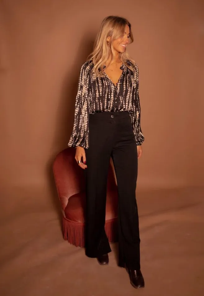 Women039s Clothing Blouses Easy Clothes Black And Taupe Spotted Thiam Blouse