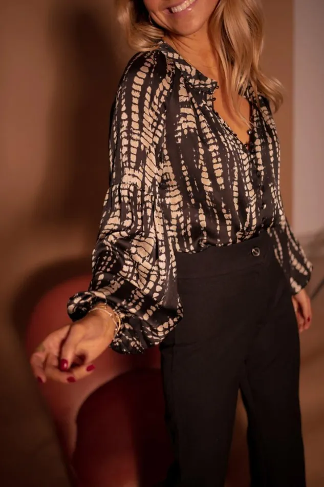 Women039s Clothing Blouses Easy Clothes Black And Taupe Spotted Thiam Blouse