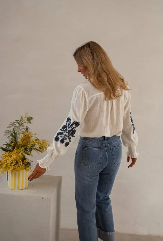 Women039s Clothing Blouses Easy Clothes Ecru And Blue Embroidered Salome Blouse Women039s Clothing Blouses Easy Clothes Ecru And Blue Embroidered Salome Blouse