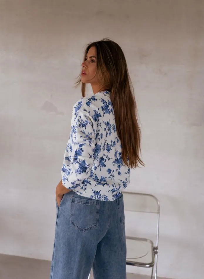 Women039s Clothing Cardigans Easy Clothes Ecru June Cardigan With Blue Flowers Women039s Clothing Cardigans Easy Clothes Ecru June Cardigan With Blue Flowers