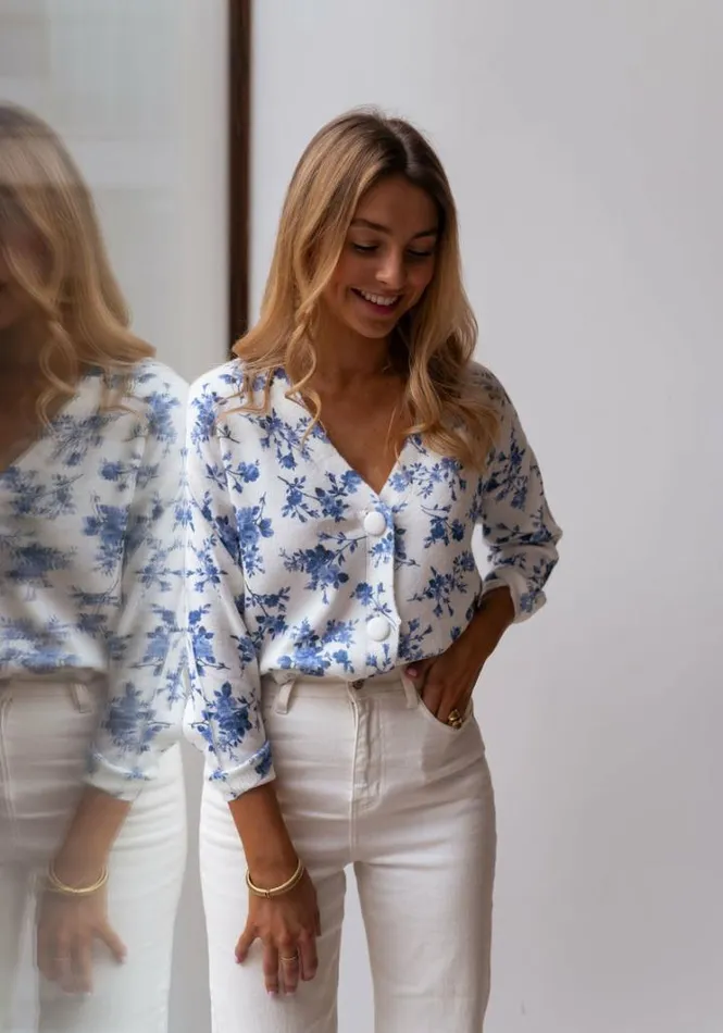 Women039s Clothing Cardigans Easy Clothes Ecru June Cardigan With Blue Flowers Women039s Clothing Cardigans Easy Clothes Ecru June Cardigan With Blue Flowers