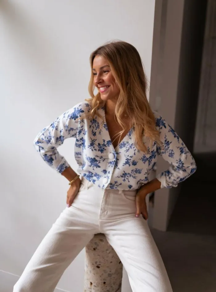 Women039s Clothing Cardigans Easy Clothes Ecru June Cardigan With Blue Flowers Women039s Clothing Cardigans Easy Clothes Ecru June Cardigan With Blue Flowers