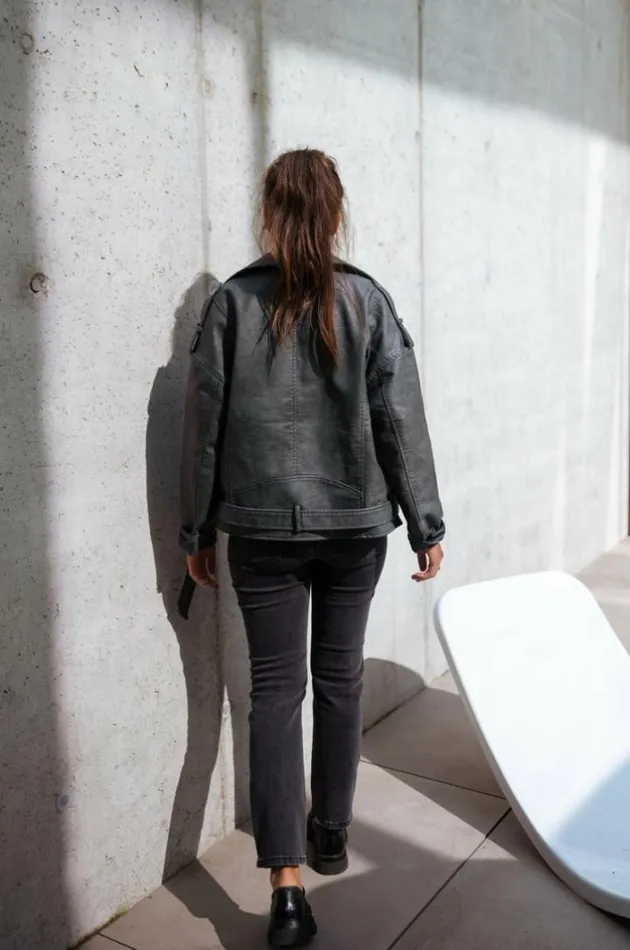 Women039s Clothing Jackets Easy Clothes Grey Romu Biker Jacket
