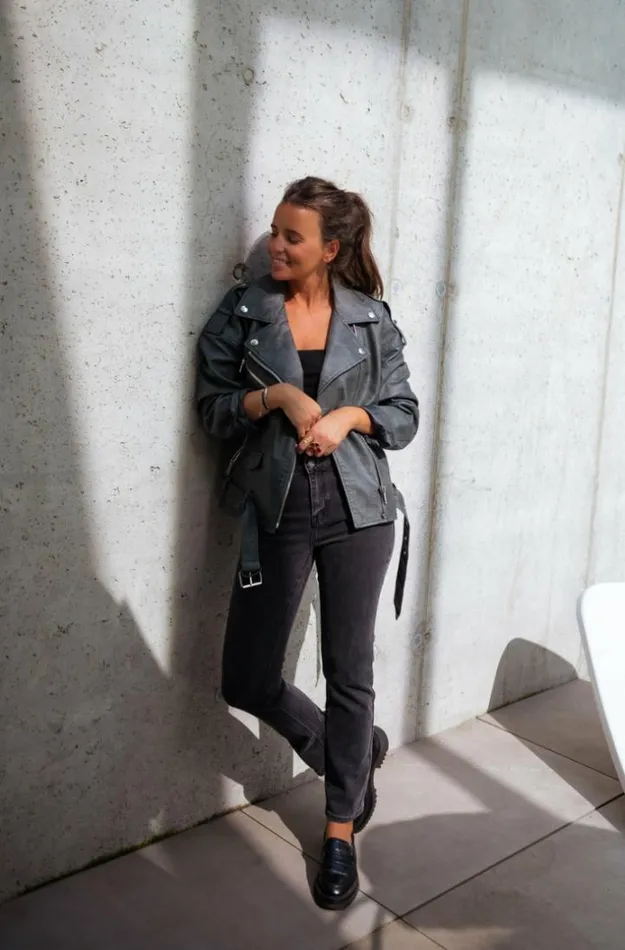 Women039s Clothing Jackets Easy Clothes Grey Romu Biker Jacket