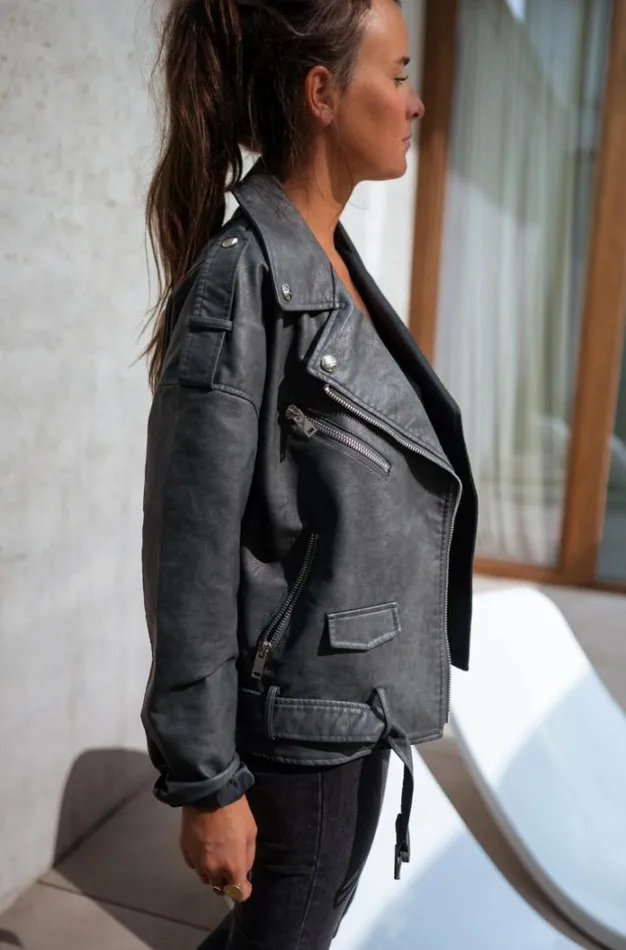 Women039s Clothing Jackets Easy Clothes Grey Romu Biker Jacket