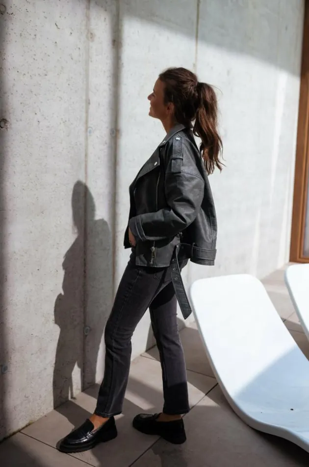 Women039s Clothing Jackets Easy Clothes Grey Romu Biker Jacket
