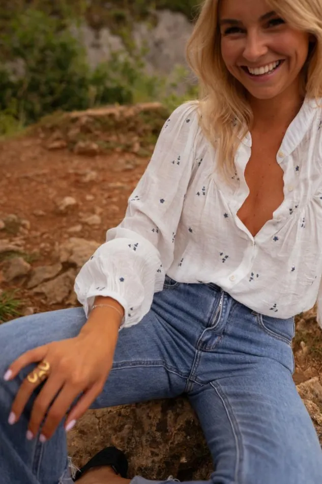Women039s Clothing Shirts Easy Clothes Ecru And Floral Ralphine Shirt Women039s Clothing Shirts Easy Clothes Ecru And Floral Ralphine Shirt