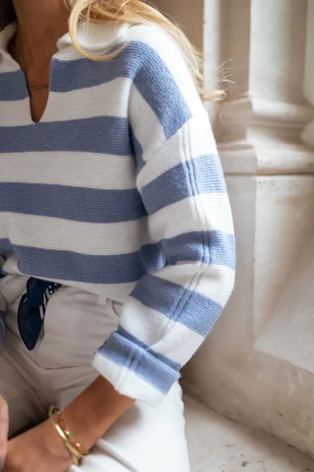 Women039s Clothing Sweaters Easy Clothes Blue And Ecru Conor Sweater With Lines Women039s Clothing Sweaters Easy Clothes Blue And Ecru Conor Sweater With Lines
