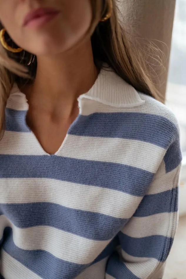 Women039s Clothing Sweaters Easy Clothes Blue And Ecru Conor Sweater With Lines Women039s Clothing Sweaters Easy Clothes Blue And Ecru Conor Sweater With Lines