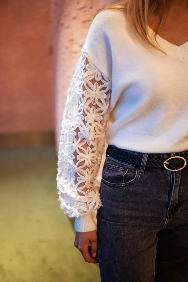 Women039s Clothing Sweaters Easy Clothes Ecru Amel Sweater With Embroidered Sleeves Women039s Clothing Sweaters Easy Clothes Ecru Amel Sweater With Embroidered Sleeves