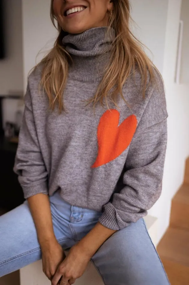Women039s Clothing Sweaters Easy Clothes Grey Tao Sweater With Orange Heart