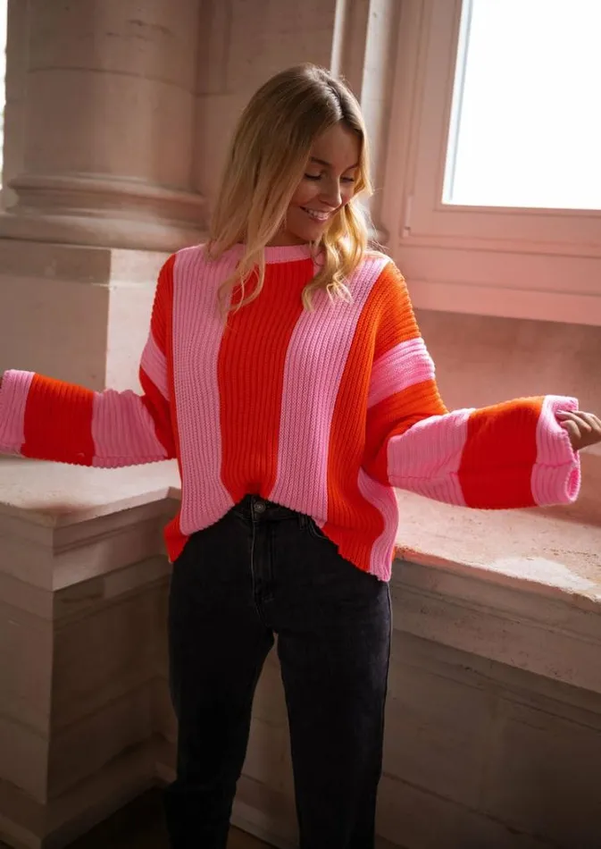 Women039s Clothing Sweaters Easy Clothes Pink And Orange Masson Sweater Pink and Orange