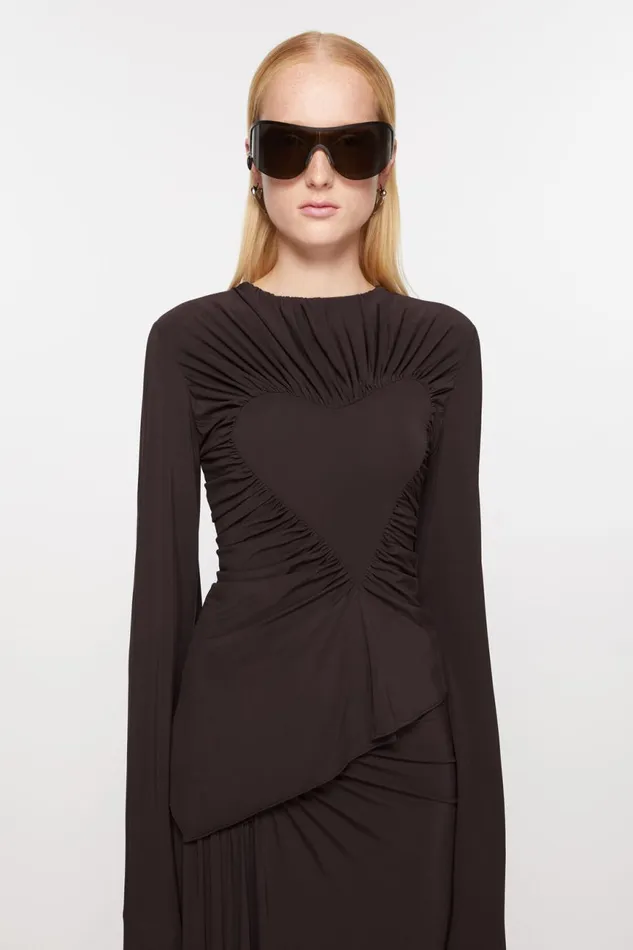 Women Asymmetric Draped Top Chestnut Brown Acne Studios Tshirts