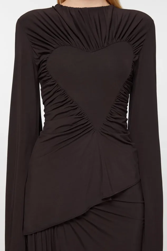 Women Asymmetric Draped Top Chestnut Brown Acne Studios Tshirts