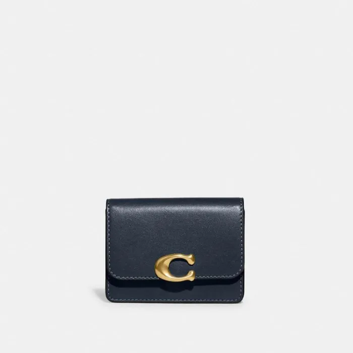 Women Bandit Card Case Brassdenim Coach Small Wallets