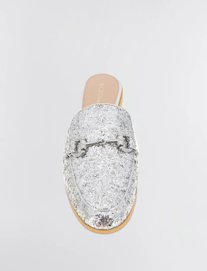 Women BCBGeneration BCBG Silver Glitter Zorie Loafer Mule Silver Rock Glitter