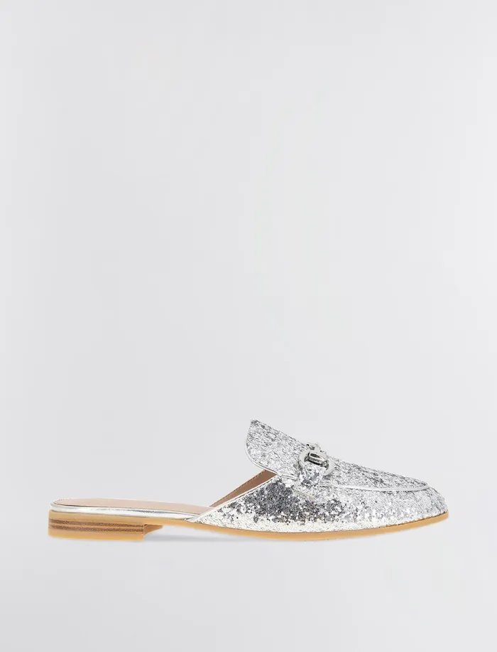 Women BCBGeneration BCBG Silver Glitter Zorie Loafer Mule Silver Rock Glitter