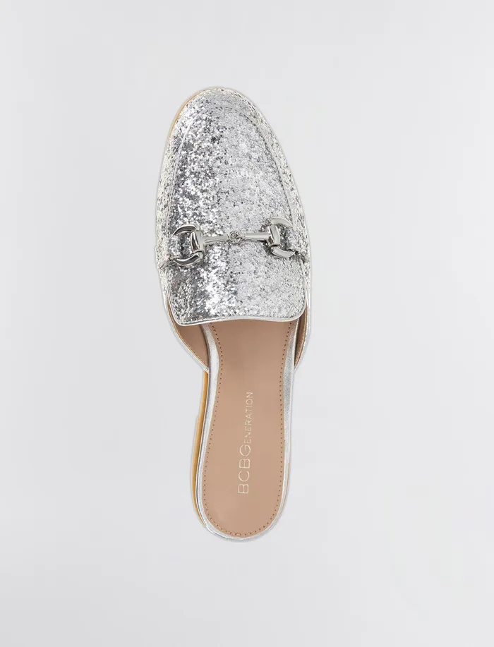 Women BCBGeneration BCBG Silver Glitter Zorie Loafer Mule Silver Rock Glitter