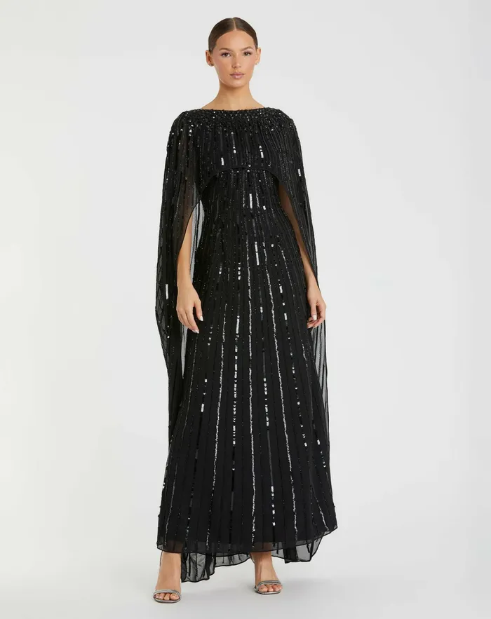Women Best Sellers Mac Duggal Embellished Column Cape Dress Black