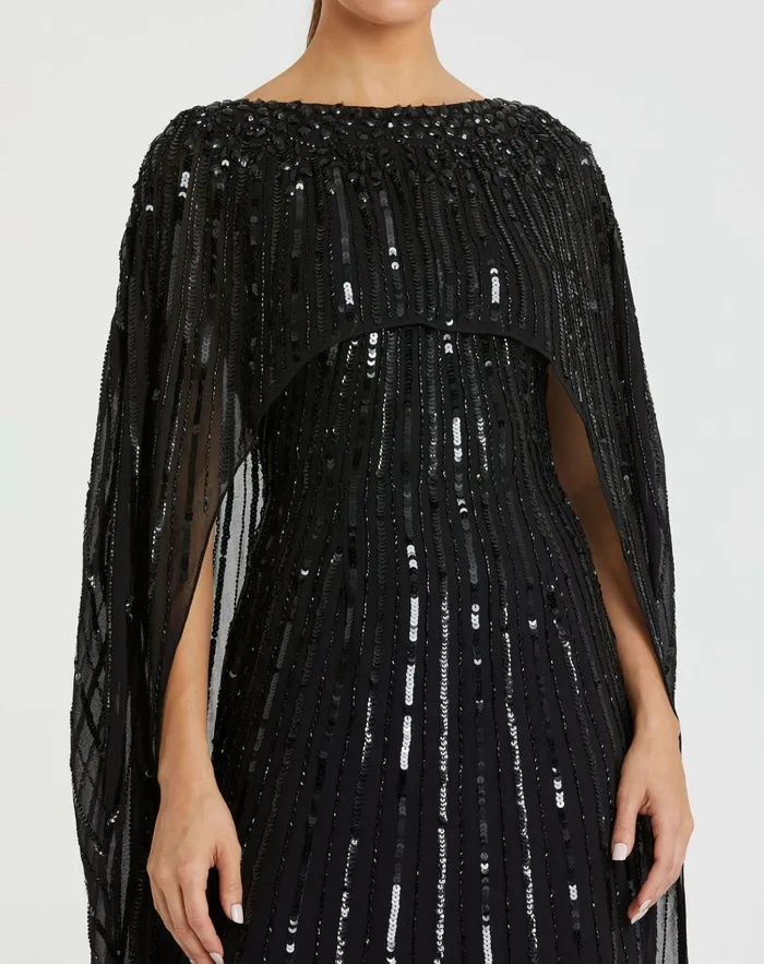 Women Best Sellers Mac Duggal Embellished Column Cape Dress Black
