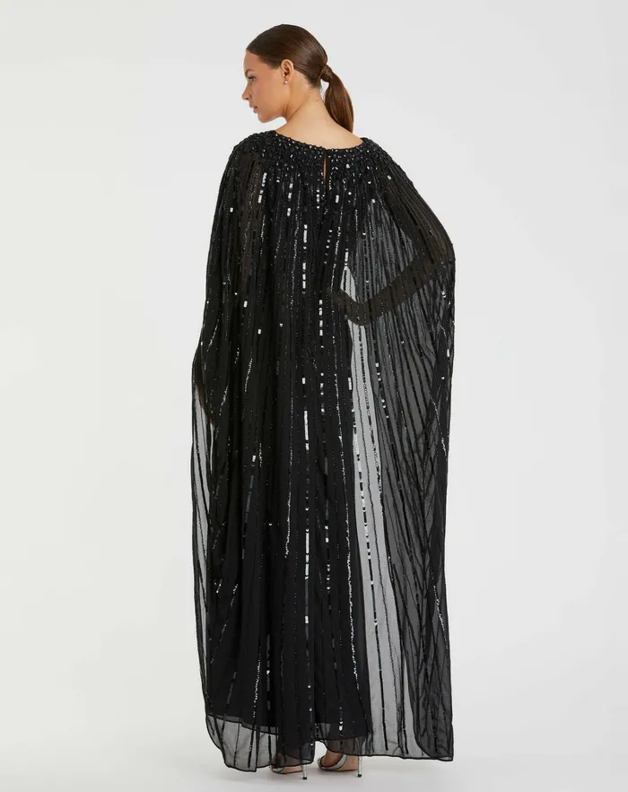 Women Best Sellers Mac Duggal Embellished Column Cape Dress Black