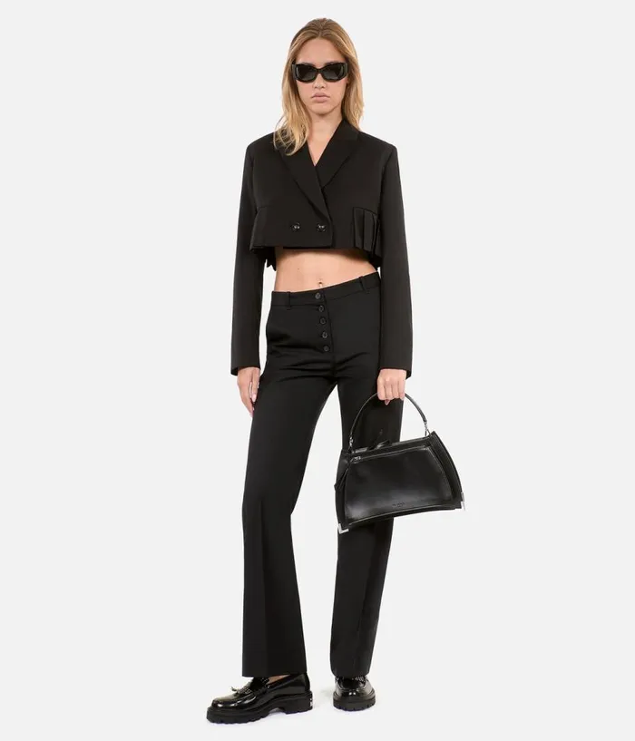 Women Blazers and Suits THE KOOPLES Short Black Woolblend Pleated Jacket