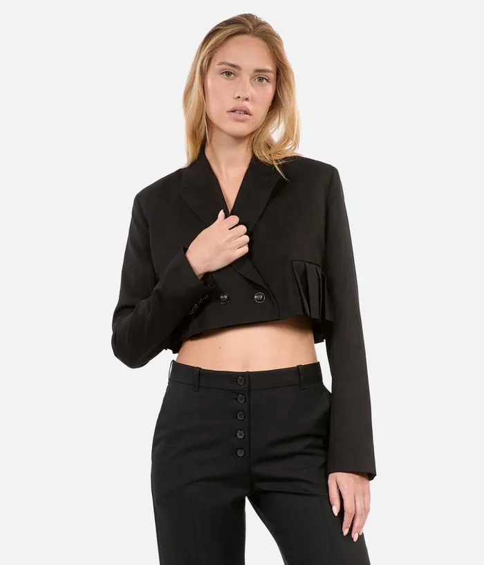 Women Blazers and Suits THE KOOPLES Short Black Woolblend Pleated Jacket Women Blazers and Suits THE KOOPLES Short Black Woolblend Pleated Jacket