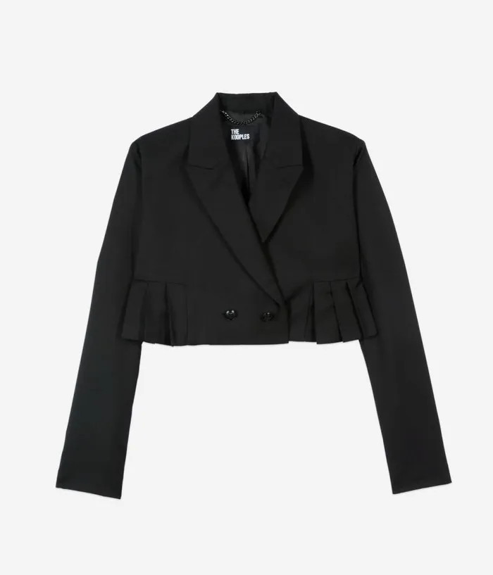 Women Blazers and Suits THE KOOPLES Short Black Woolblend Pleated Jacket Women Blazers and Suits THE KOOPLES Short Black Woolblend Pleated Jacket