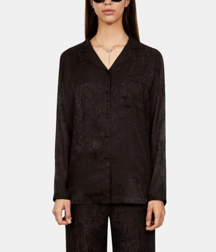Women Blouses and Shirts THE KOOPLES Black Snakeskin Jacquard Shirt Women Blouses and Shirts THE KOOPLES Black Snakeskin Jacquard Shirt