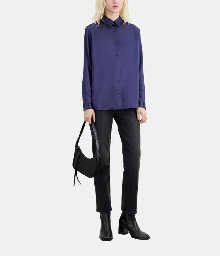 Women Blouses and Shirts THE KOOPLES Blue Satin Silk Shirt Women Blouses and Shirts THE KOOPLES Blue Satin Silk Shirt