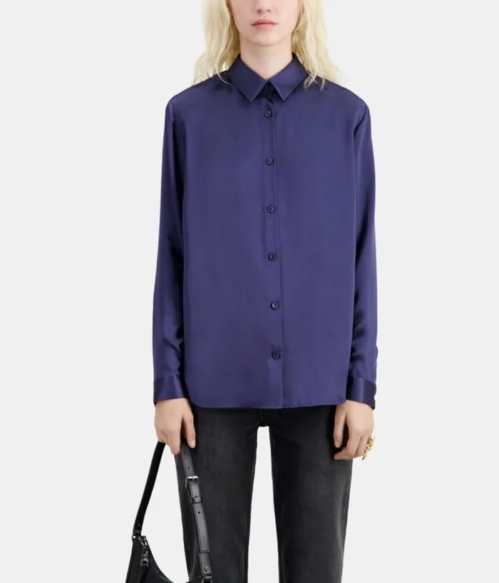 Women Blouses and Shirts THE KOOPLES Blue Satin Silk Shirt Women Blouses and Shirts THE KOOPLES Blue Satin Silk Shirt