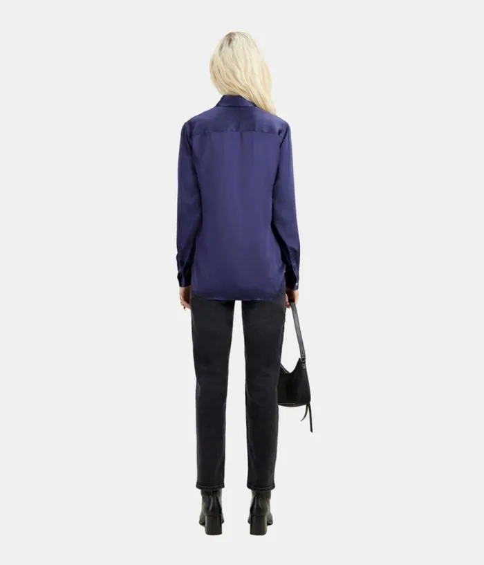 Women Blouses and Shirts THE KOOPLES Blue Satin Silk Shirt Women Blouses and Shirts THE KOOPLES Blue Satin Silk Shirt