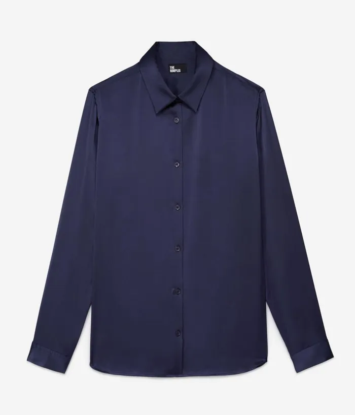 Women Blouses and Shirts THE KOOPLES Blue Satin Silk Shirt Women Blouses and Shirts THE KOOPLES Blue Satin Silk Shirt