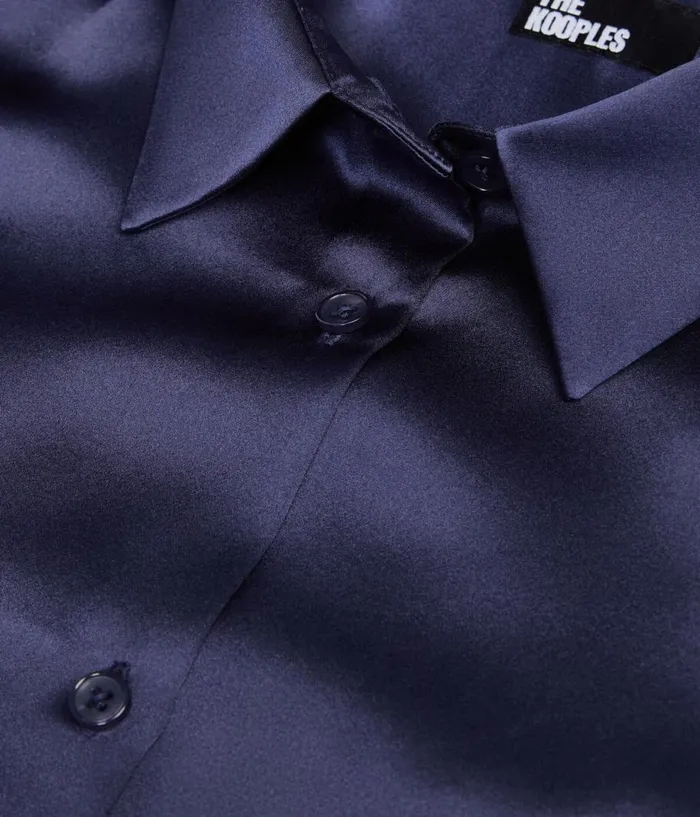 Women Blouses and Shirts THE KOOPLES Blue Satin Silk Shirt Women Blouses and Shirts THE KOOPLES Blue Satin Silk Shirt