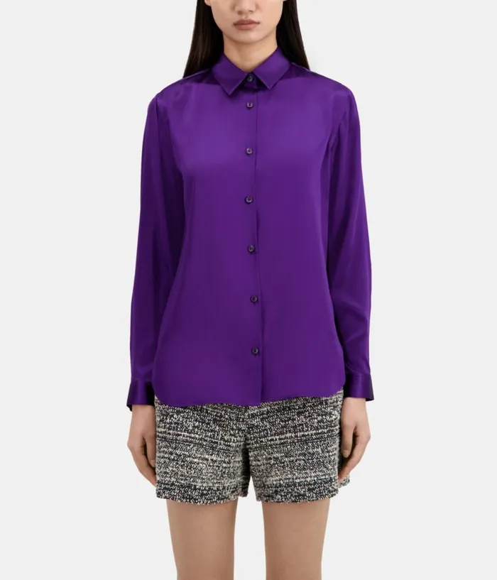 Women Blouses and Shirts THE KOOPLES Mauve Satin Silk Shirt Women Blouses and Shirts THE KOOPLES Mauve Satin Silk Shirt