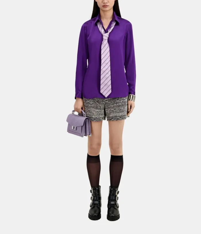 Women Blouses and Shirts THE KOOPLES Mauve Satin Silk Shirt Women Blouses and Shirts THE KOOPLES Mauve Satin Silk Shirt