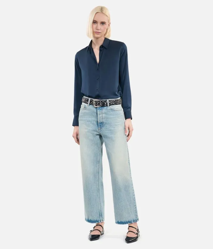 Women Blouses and Shirts THE KOOPLES Navy Blue Silk Shirt