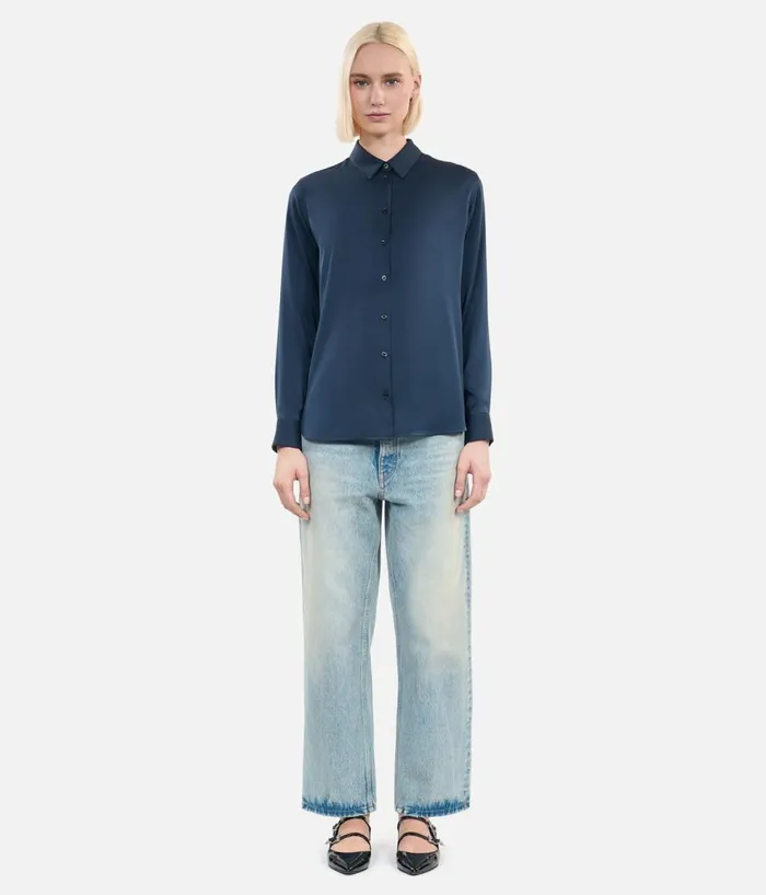 Women Blouses and Shirts THE KOOPLES Navy Blue Silk Shirt Women Blouses and Shirts THE KOOPLES Navy Blue Silk Shirt