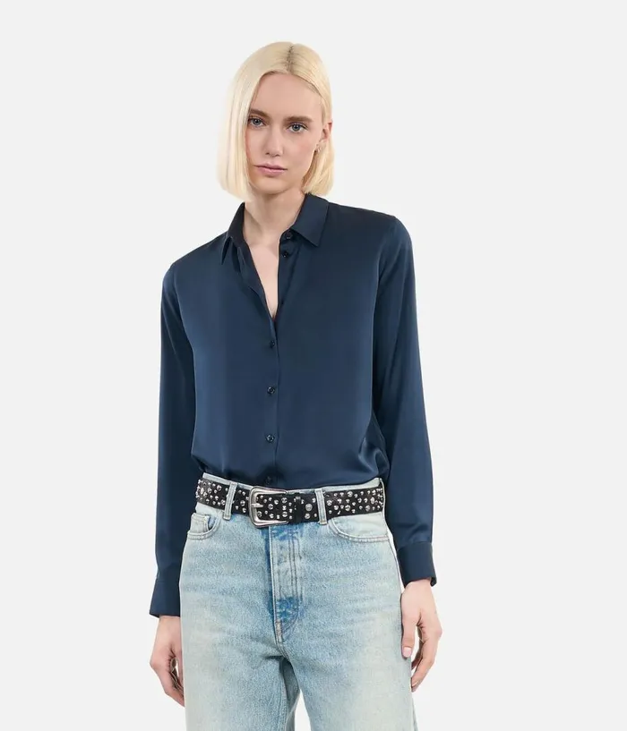 Women Blouses and Shirts THE KOOPLES Navy Blue Silk Shirt Women Blouses and Shirts THE KOOPLES Navy Blue Silk Shirt