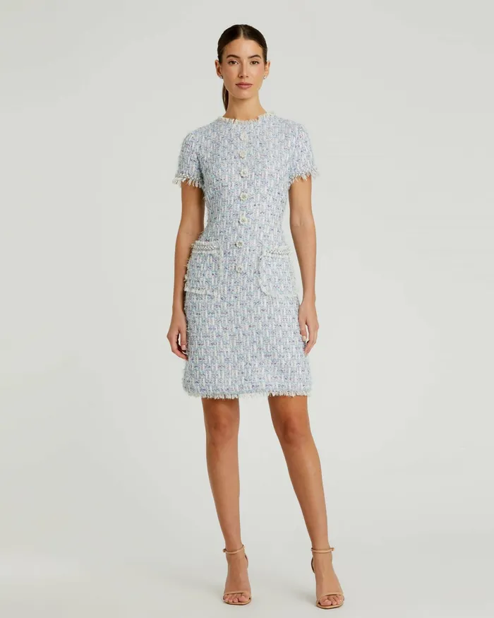 Women Blue Cap Sleeve Floral Button Detail Shift Dress Blue Multi Daytime Dresses Mac Duggal Women Blue Cap Sleeve Floral Button Detail Shift Dress Blue Multi Daytime Dresses Mac Duggal