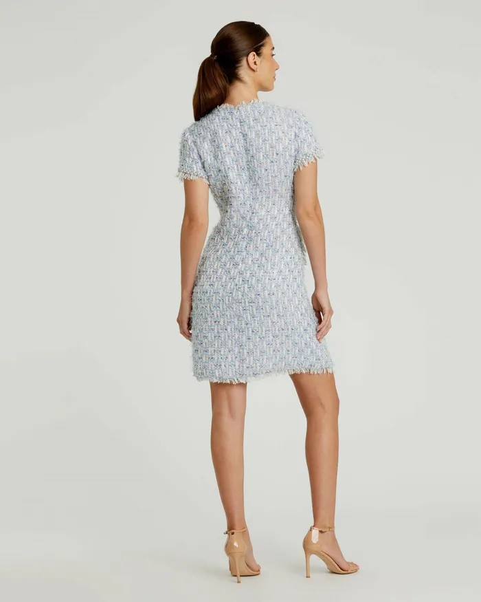 Women Blue Cap Sleeve Floral Button Detail Shift Dress Blue Multi Daytime Dresses Mac Duggal