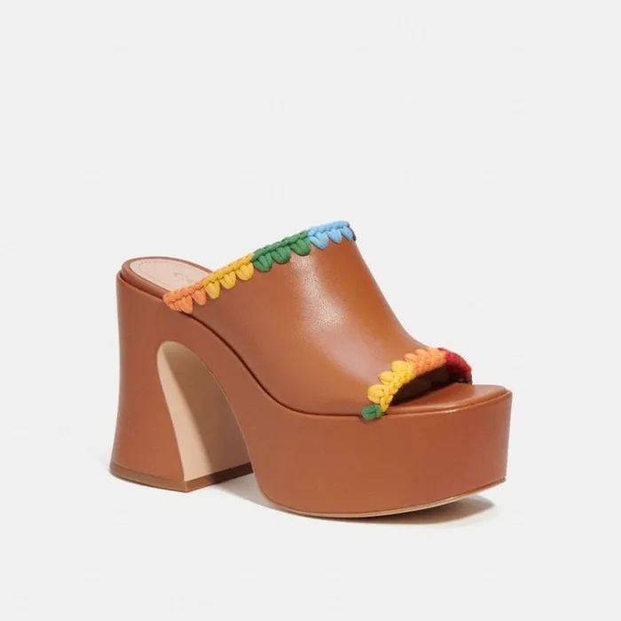 Women Bobi Platform Sandal With Rainbow Crochet Burnished Amberrainbow Coach Heels
