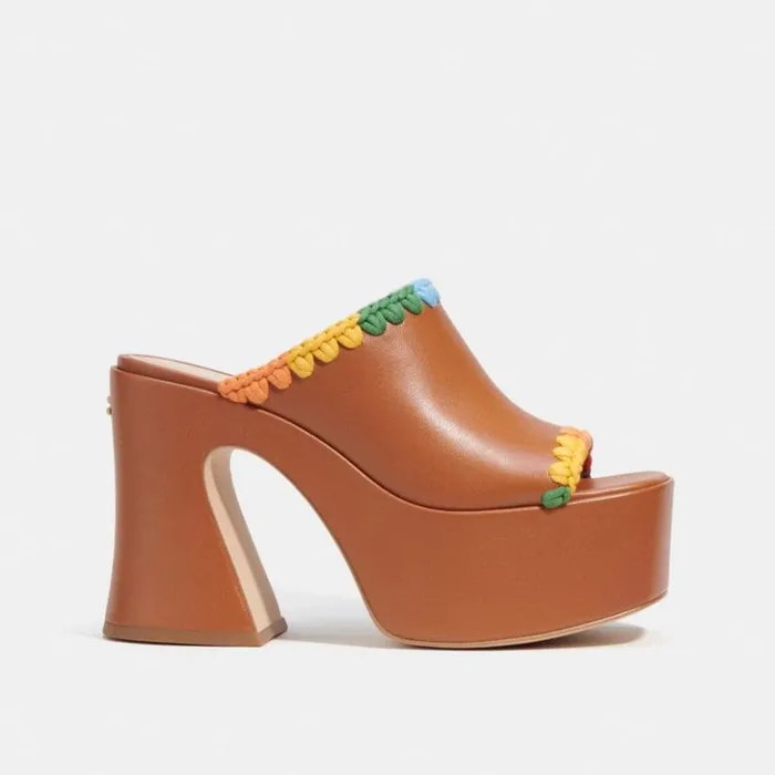 Women Bobi Platform Sandal With Rainbow Crochet Burnished Amberrainbow Coach Heels Women Bobi Platform Sandal With Rainbow Crochet Burnished Amberrainbow Coach Heels