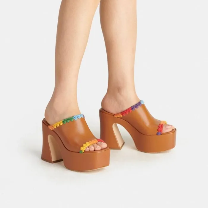 Women Bobi Platform Sandal With Rainbow Crochet Burnished Amberrainbow Coach Heels Women Bobi Platform Sandal With Rainbow Crochet Burnished Amberrainbow Coach Heels