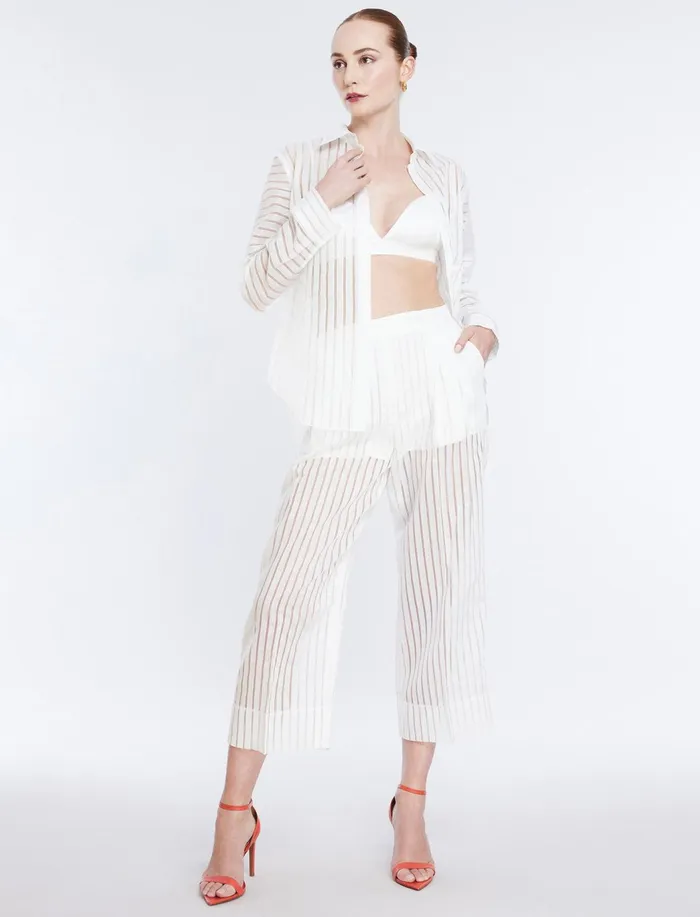 Women Bottoms BCBG Sheer Stripe WideLeg Pant Gardenia