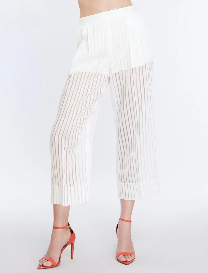 Women Bottoms BCBG Sheer Stripe WideLeg Pant Gardenia