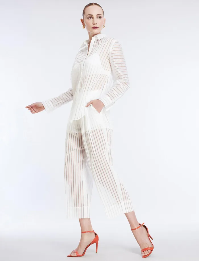 Women Bottoms BCBG Sheer Stripe WideLeg Pant Gardenia