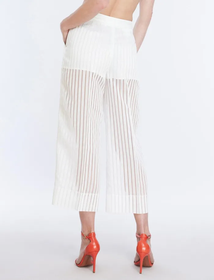 Women Bottoms BCBG Sheer Stripe WideLeg Pant Gardenia