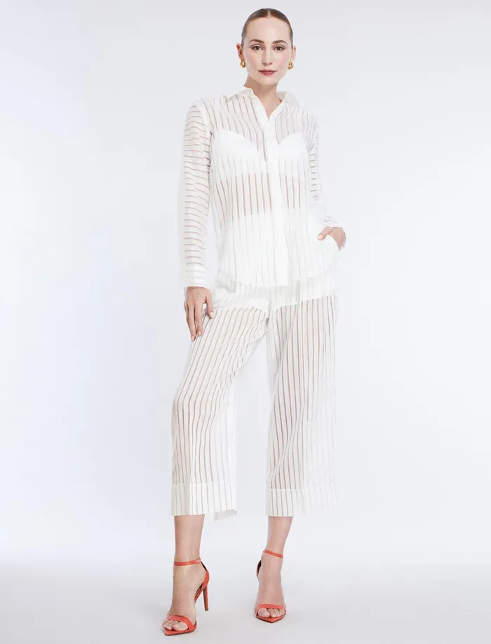 Women Bottoms BCBG Sheer Stripe WideLeg Pant Gardenia