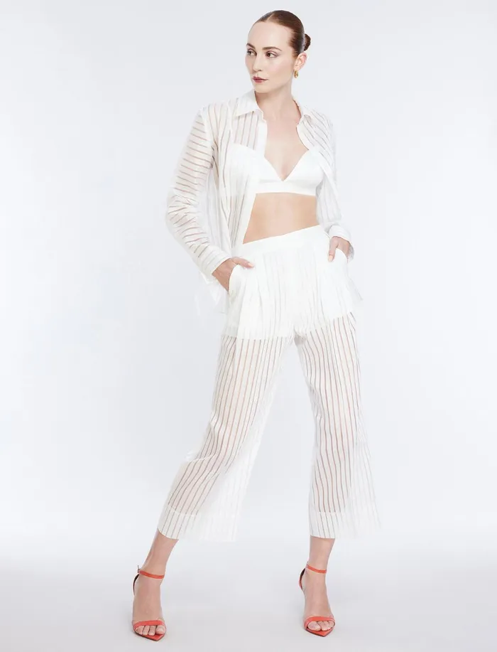 Women Bottoms BCBG Sheer Stripe WideLeg Pant Gardenia